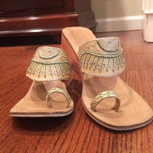 Rebels tan beaded wedge sandal